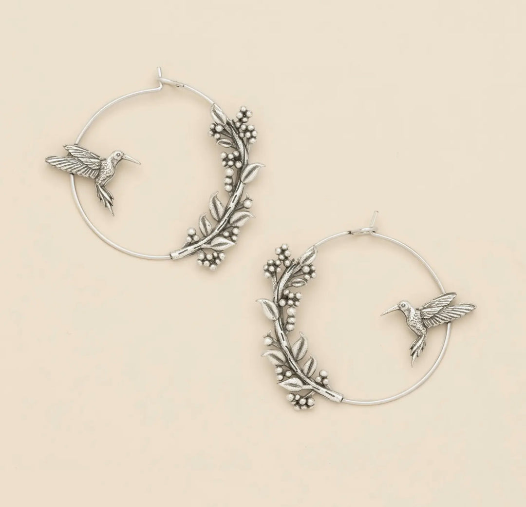 Silver Hummingbird Hoop Earrings - FINAL SALE