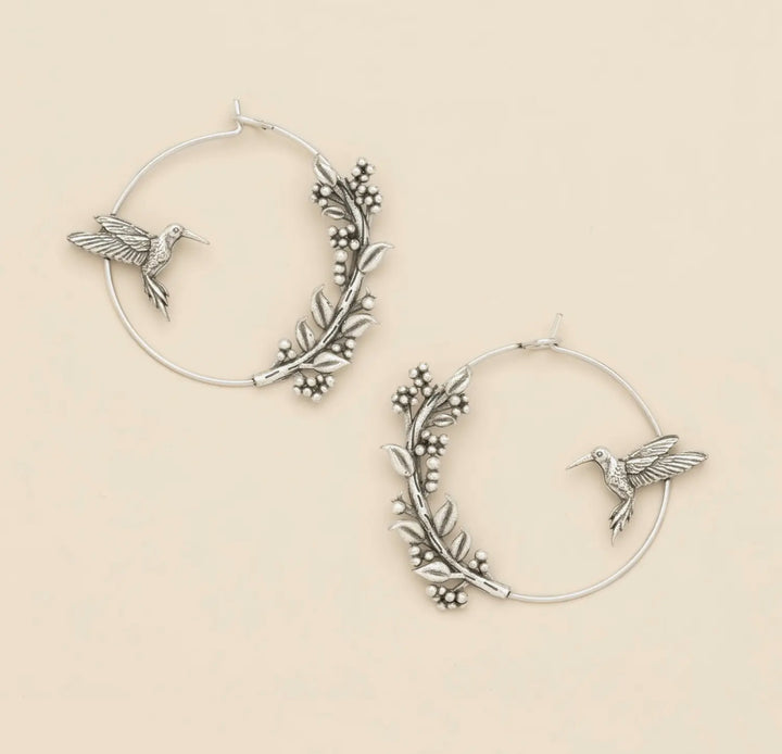 Silver Hummingbird Hoop Earrings - FINAL SALE