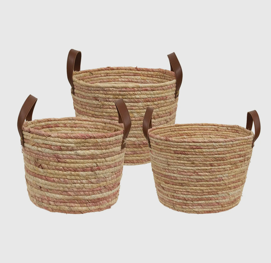 Blush Stripe Woven Basket