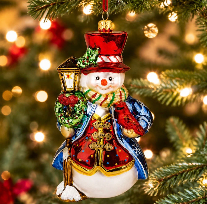 Huras Family: Stylish Snowman by Lamp Post Glass Ornament
