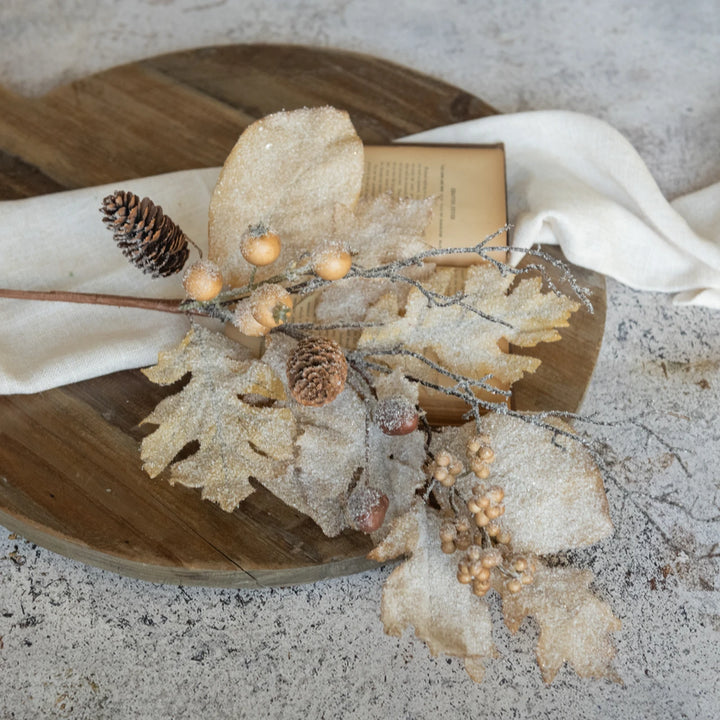 Frosted Champagne Oak Leaf Spray