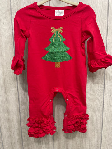 Ruffle Sleeve Christmas Tree Romper