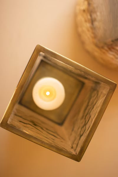 Antique Brass & Glass Square Hurricane Candle Holders