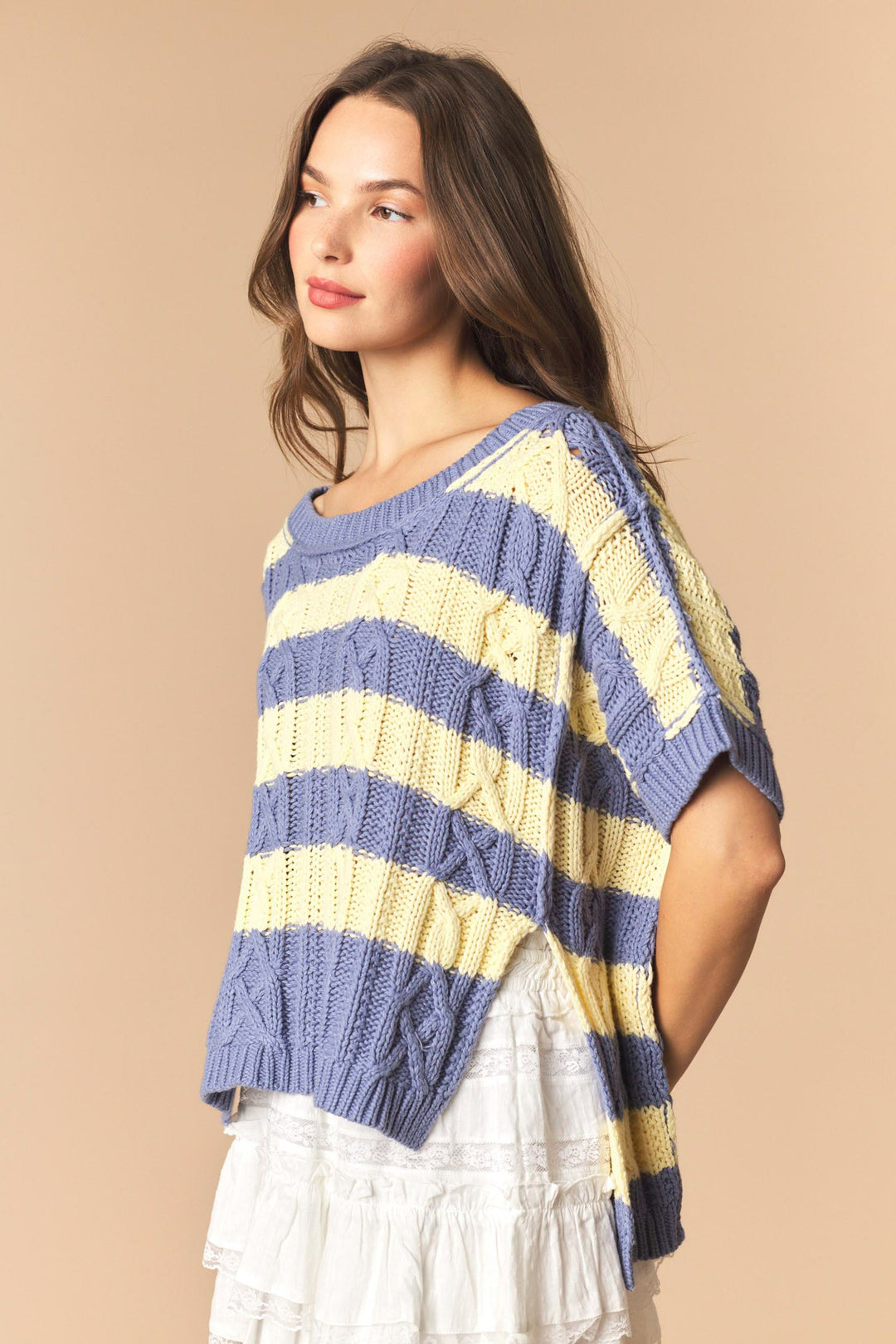 Bluebell Stripe Cable Knit Top