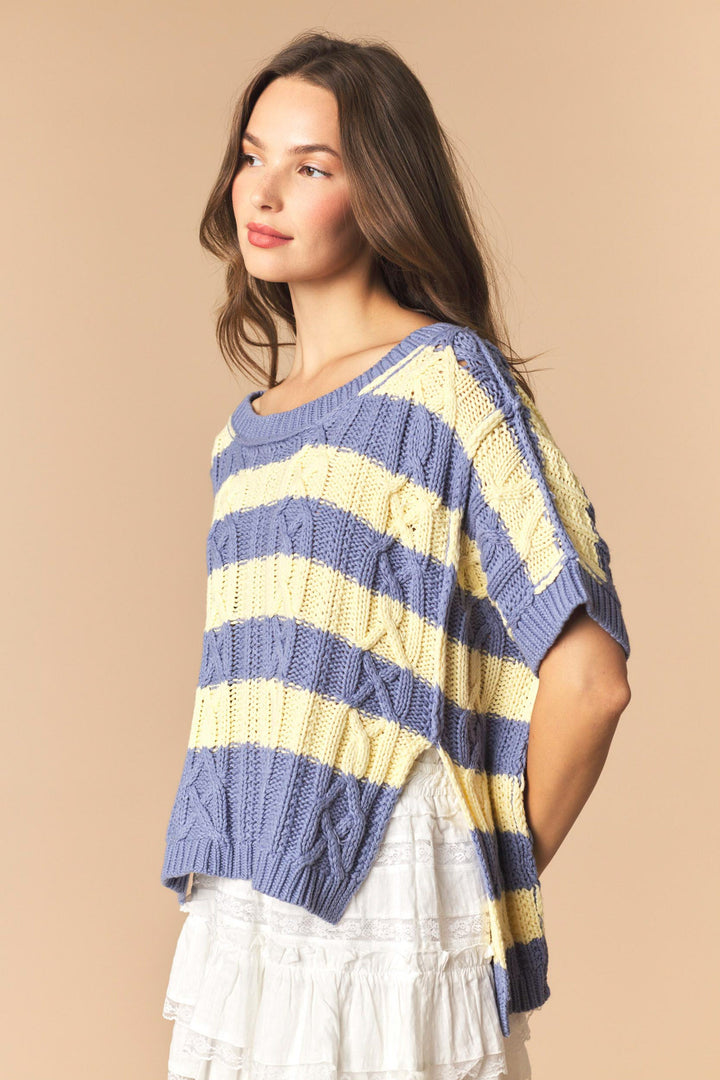 Bluebell Stripe Cable Knit Top