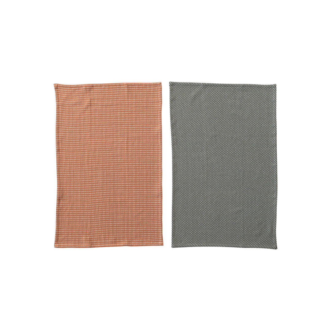 Autumn Houndstooth Dish Towel Set – Rust & Green (Set of 2)