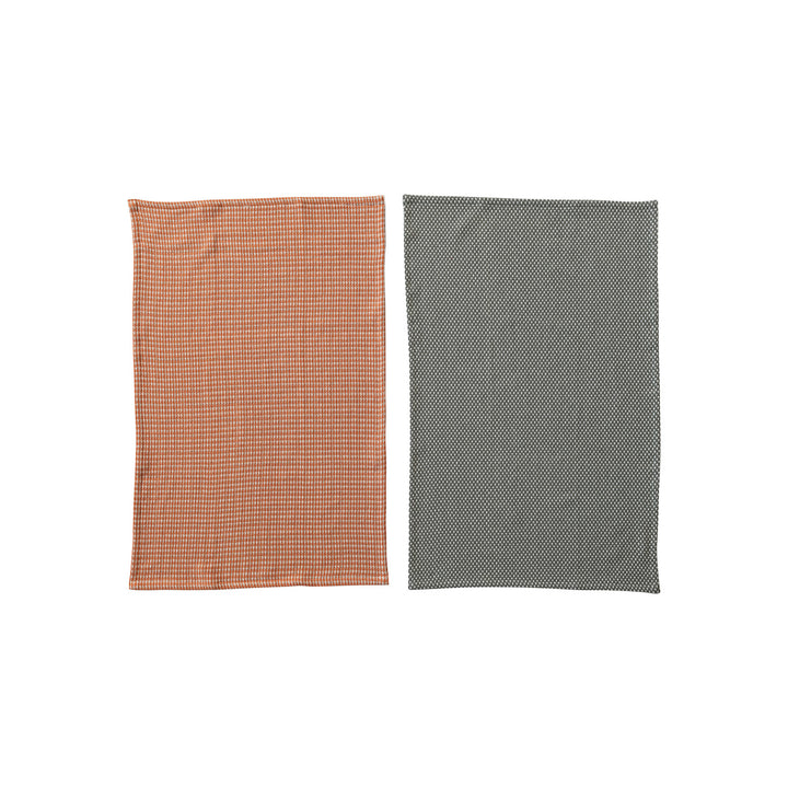 Autumn Houndstooth Dish Towel Set – Rust & Green (Set of 2)