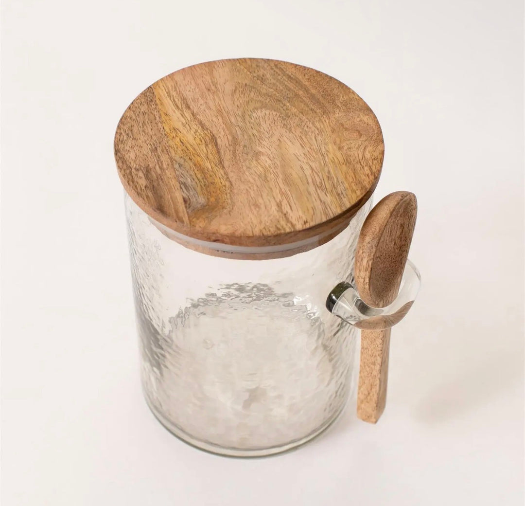 Mango Wood & Hammered Glass Canister with Spoon