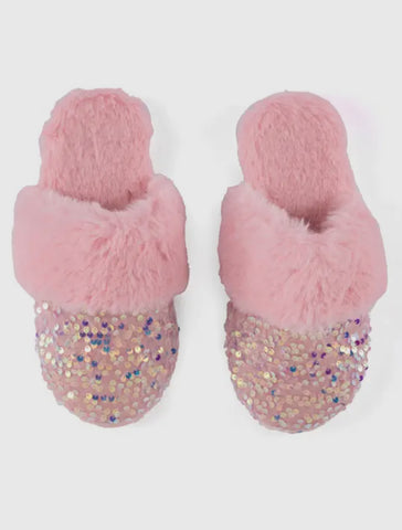 Fuzzy Sequin Slippers