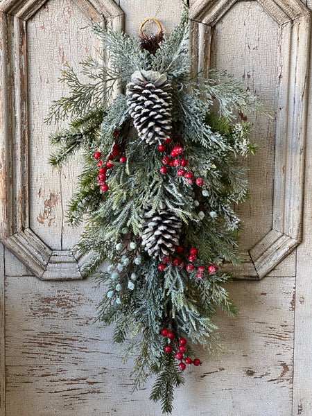 Frosted Berry & Pinecone Evergreen Swag