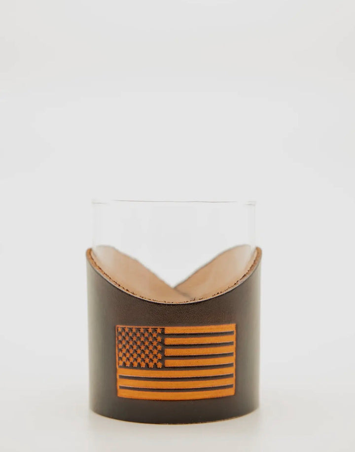 Lowball Glass with Genuine Leather Holder