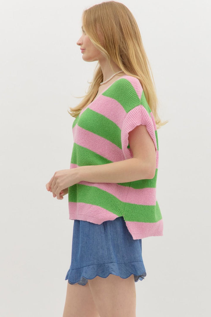 Pink & Green Striped Sweater