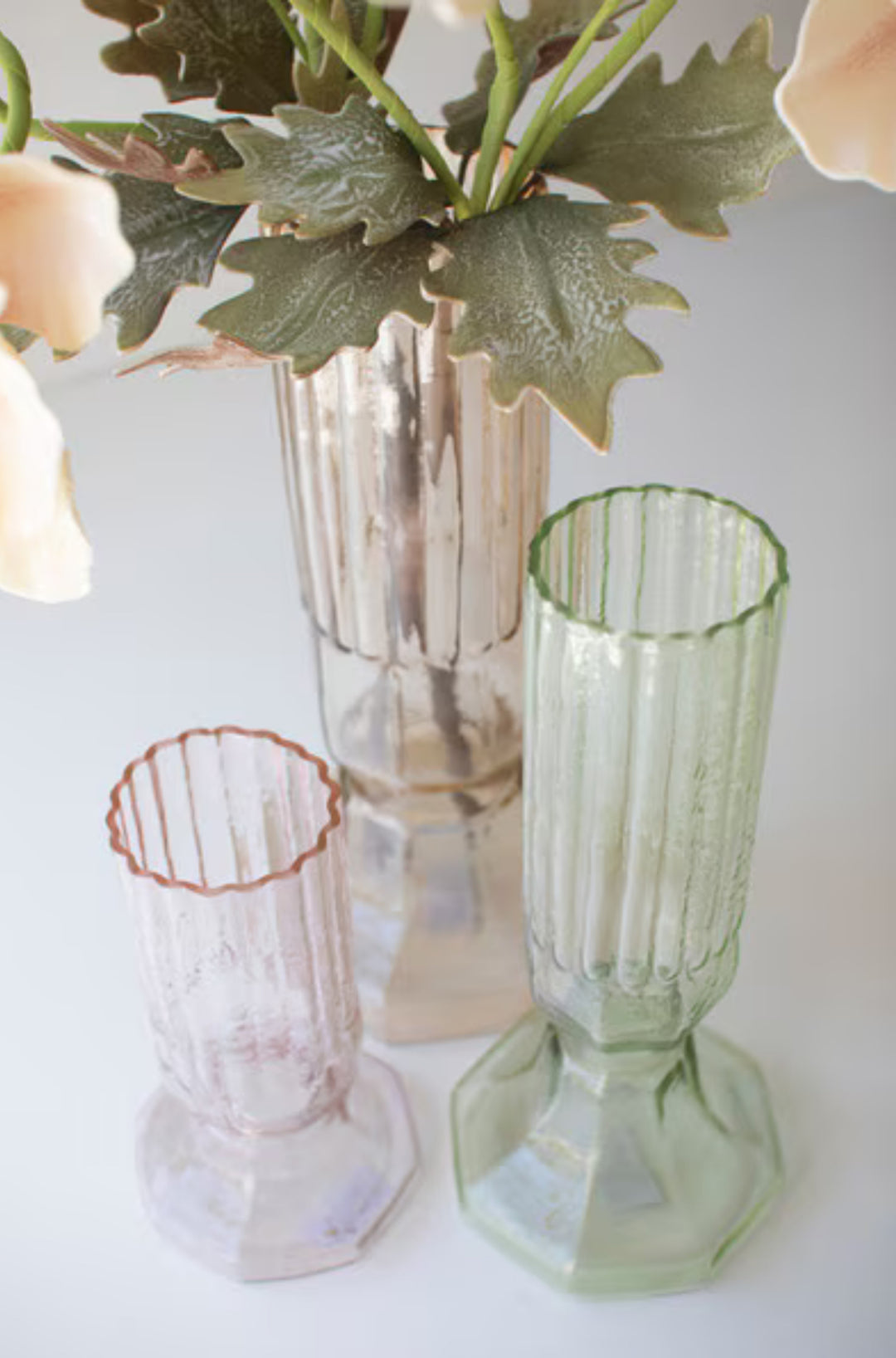Vintage Ribbed Glass Stem Vases