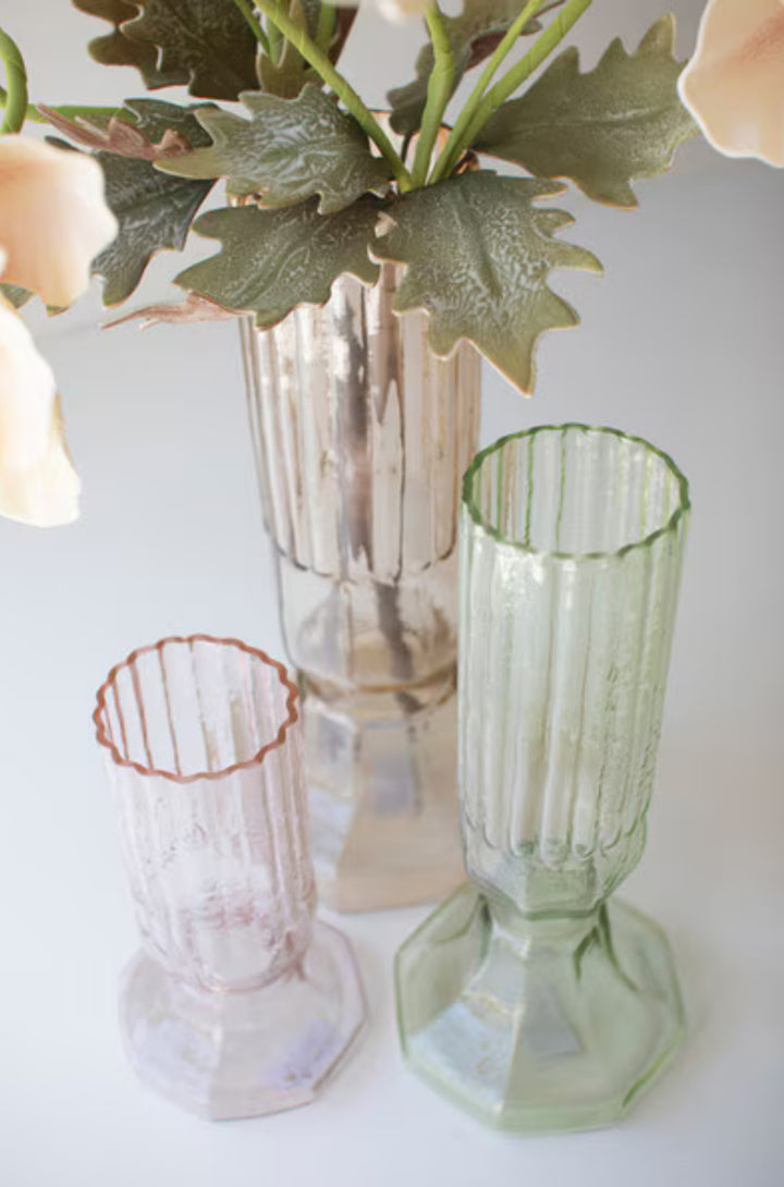 Vintage Ribbed Glass Stem Vases