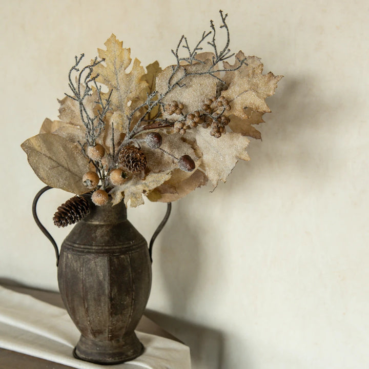 Frosted Champagne Oak Leaf Spray