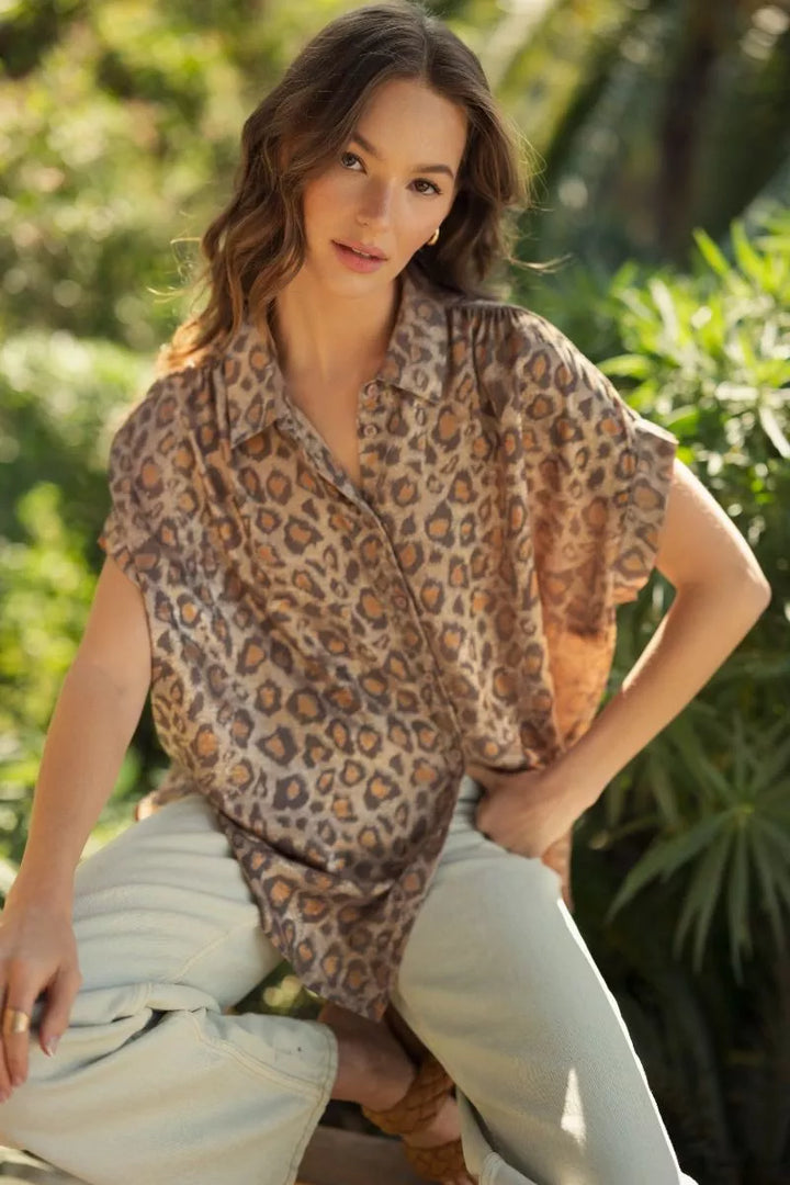 Wild Grace Leopard Button-Down Top