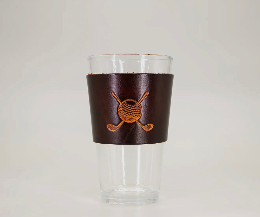 Pint Glass with Genuine Leather Holder