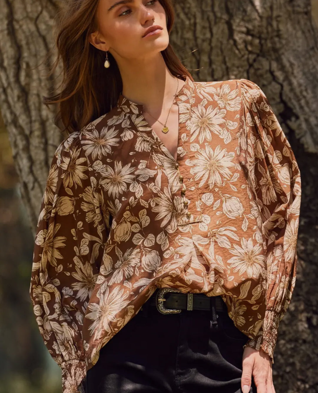 Maple Bloom Button-Front Blouse