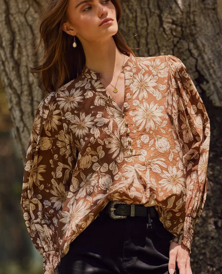 Maple Bloom Button-Front Blouse