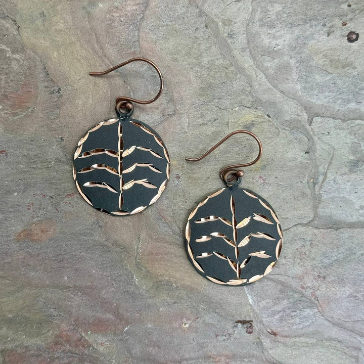 Patina Engraved Copper Earrings
