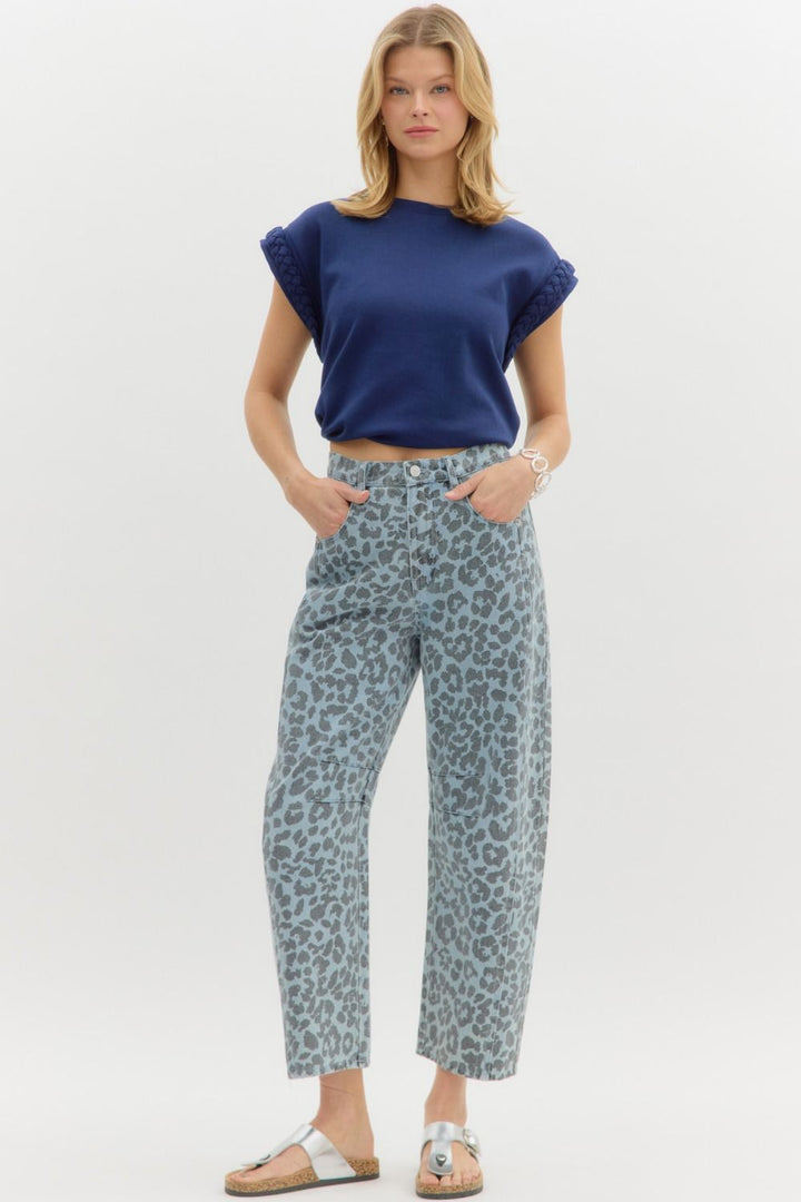 Blue Leopard Print Pants