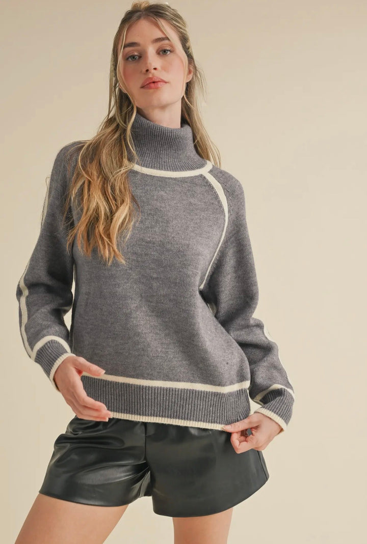 Harbor Line Mock Neck Sweater