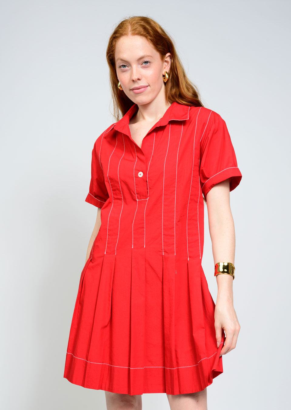 Scarlet Stroll Pleated Dress