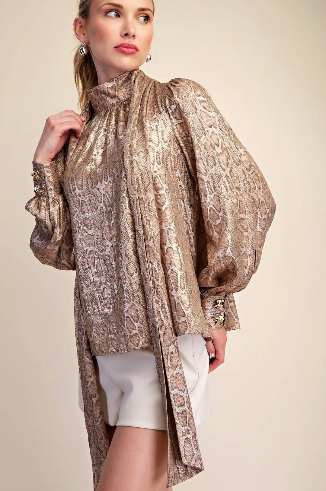 Gilded Serpent Tie-Neck Blouse