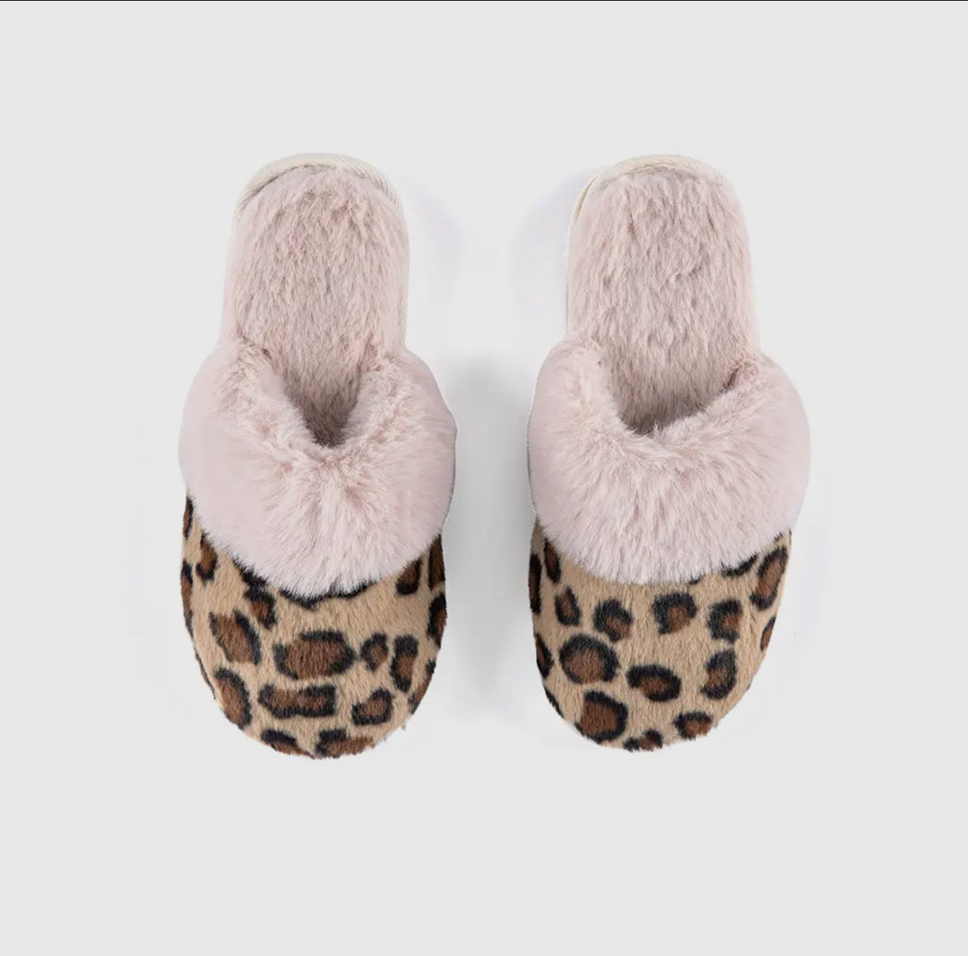 Fuzzy Leopard Slippers