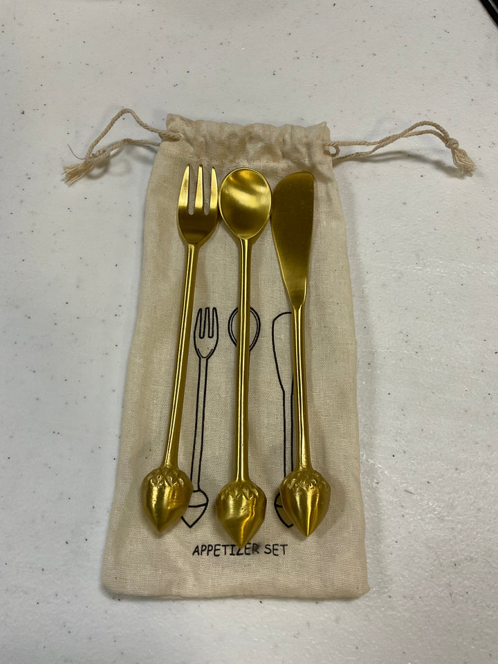Golden Acorn Appetizer Utensil Set – Set of 3