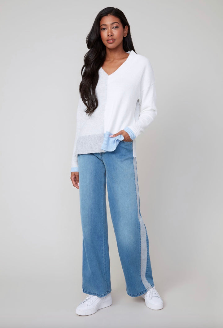 Frosted Sky V-Neck Sweater