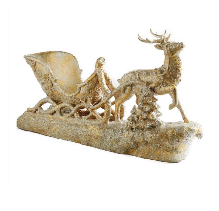 Gilded Winter Reindeer & Sleigh Centerpiece