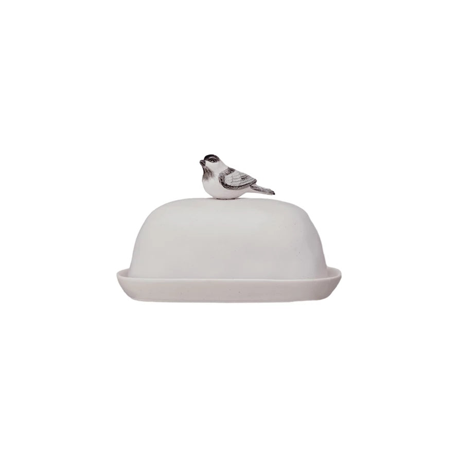 Stoneware Butter Dish with Bird Shaped Handle