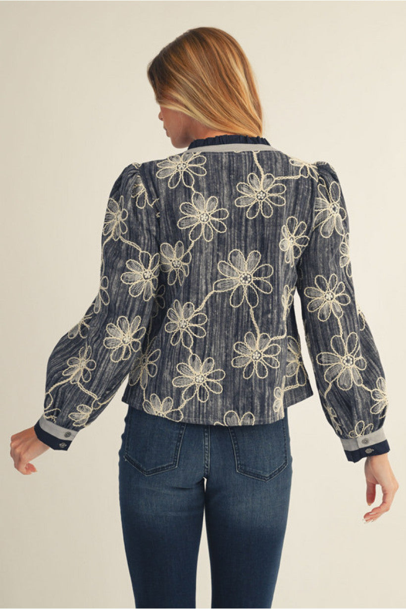 Indigo Bloom Embroidered Blouse