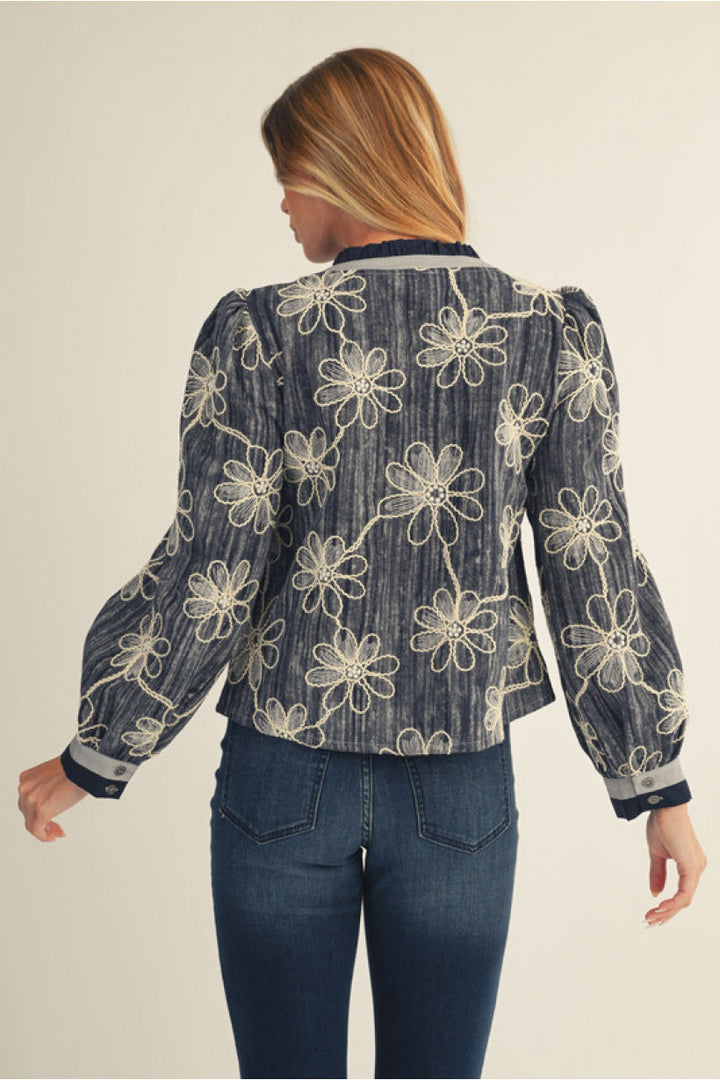 Indigo Bloom Embroidered Blouse