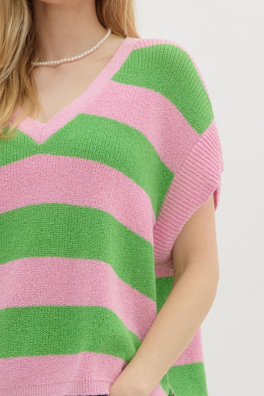 Pink & Green Striped Sweater