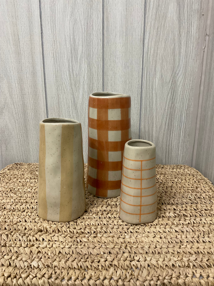Harvest Plaid & Stripe Ceramic Bud Vases