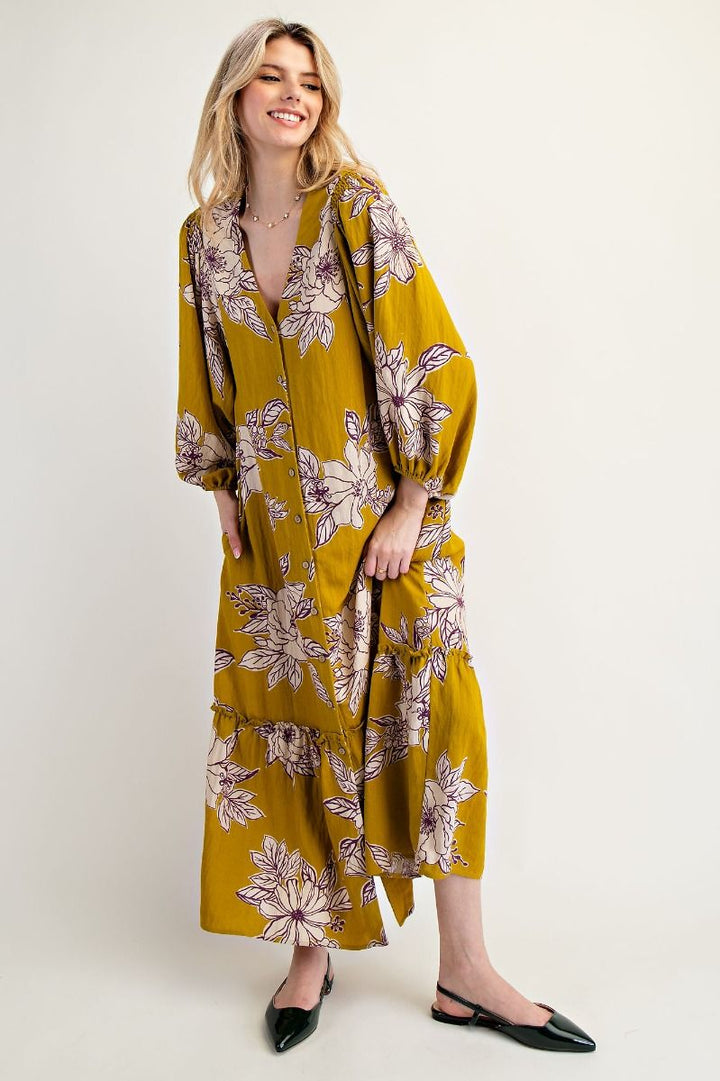 The Golden Bloom Maxi Dress - Plus