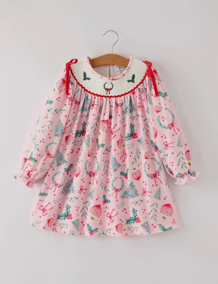 Pink Noel Smocked Christmas Dress