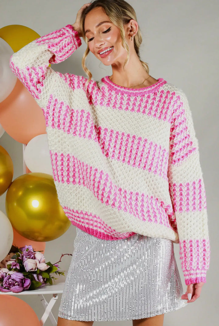 Pink & White Knit Sweater