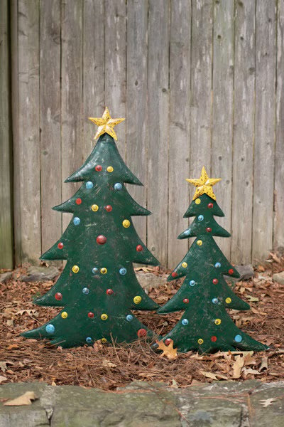 Merry Meadow Hand-Hammered Christmas Tree Yard Stakes