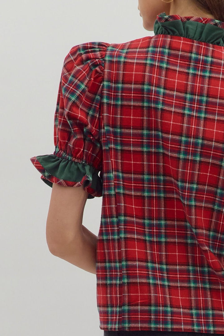 Merry & Bright Plaid Ruffle Blouse