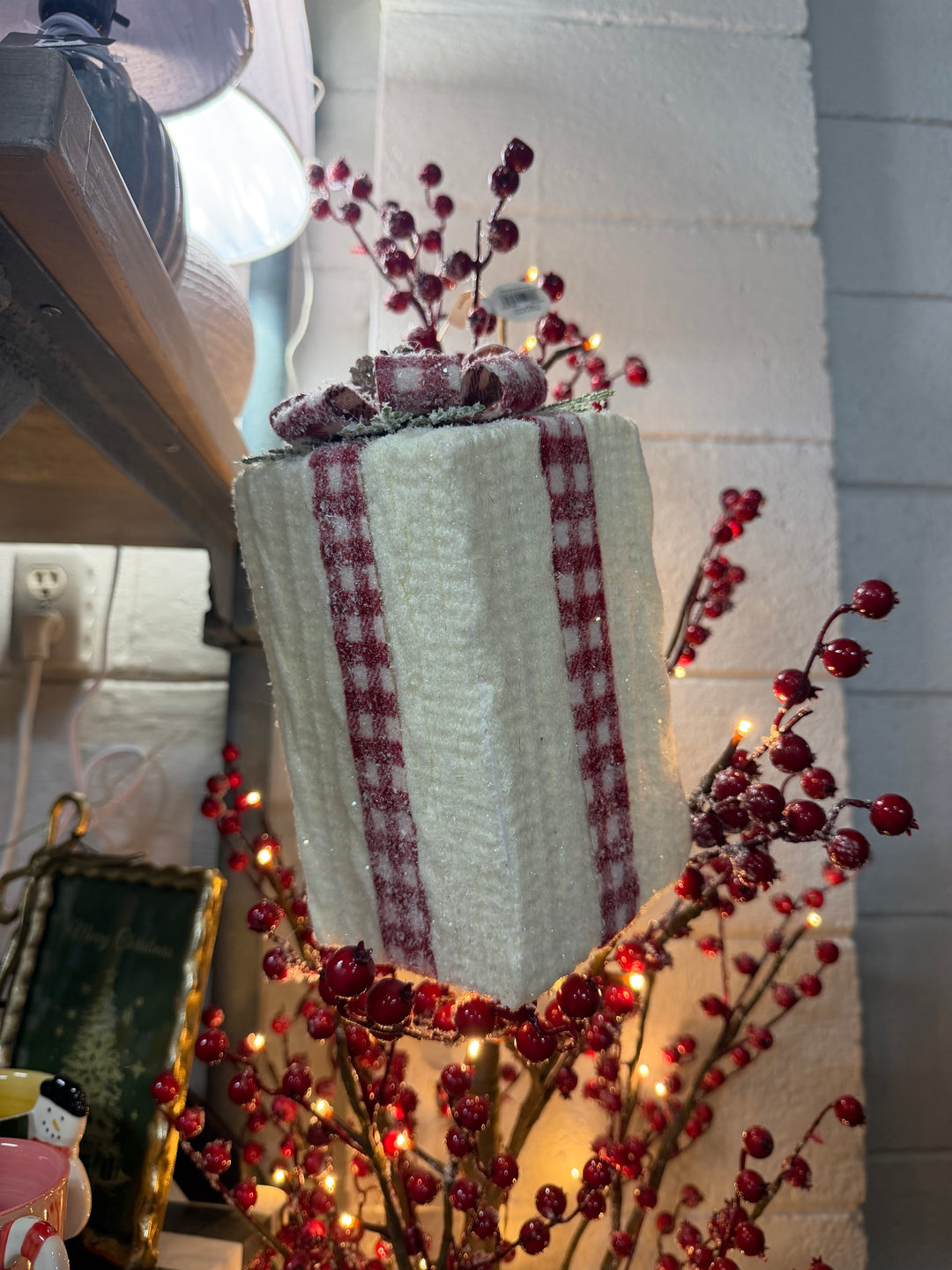 Frosted Plaid Gift Box Ornament