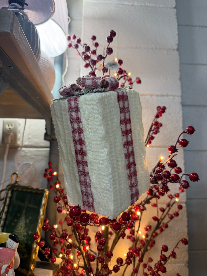 Frosted Plaid Gift Box Ornament