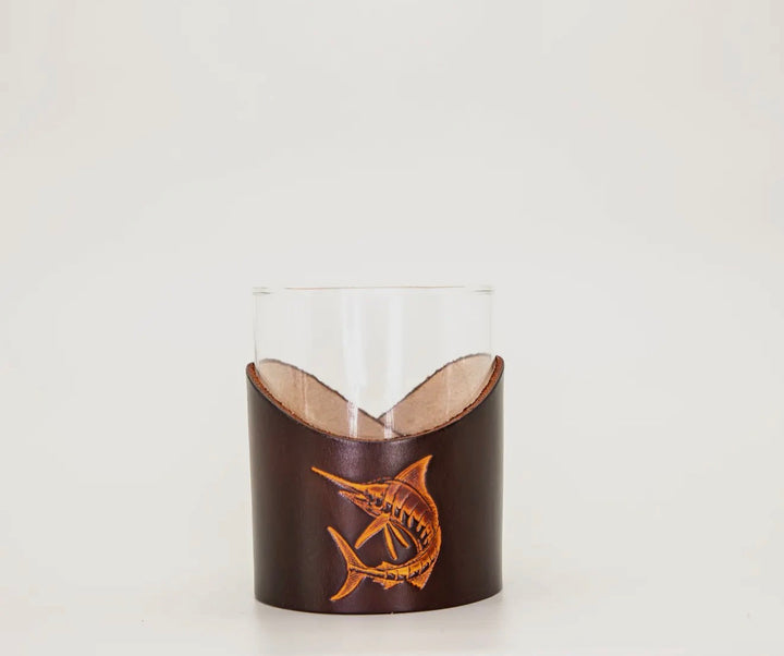 Lowball Glass with Genuine Leather Holder