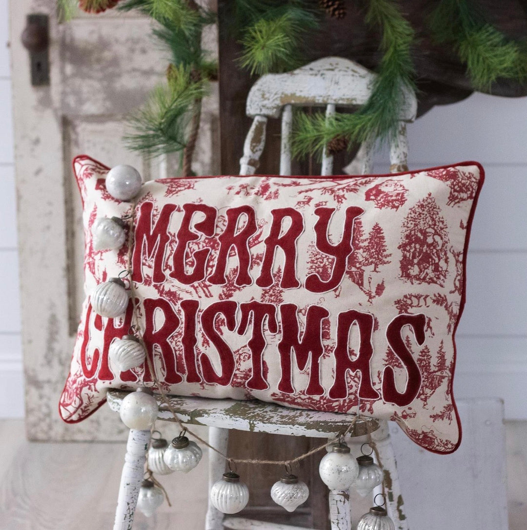 Merry Christmas Toile Lumbar Pillow