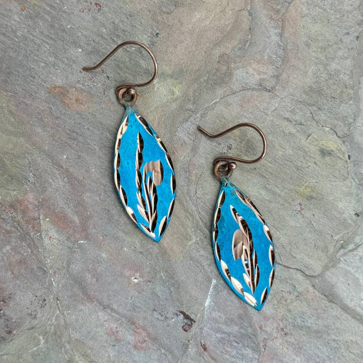 Patina Engraved Copper Earrings