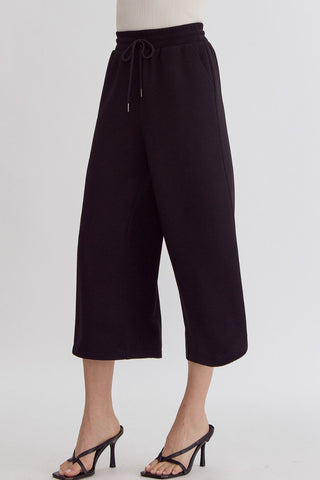 Textured Black Wide Leg Pants