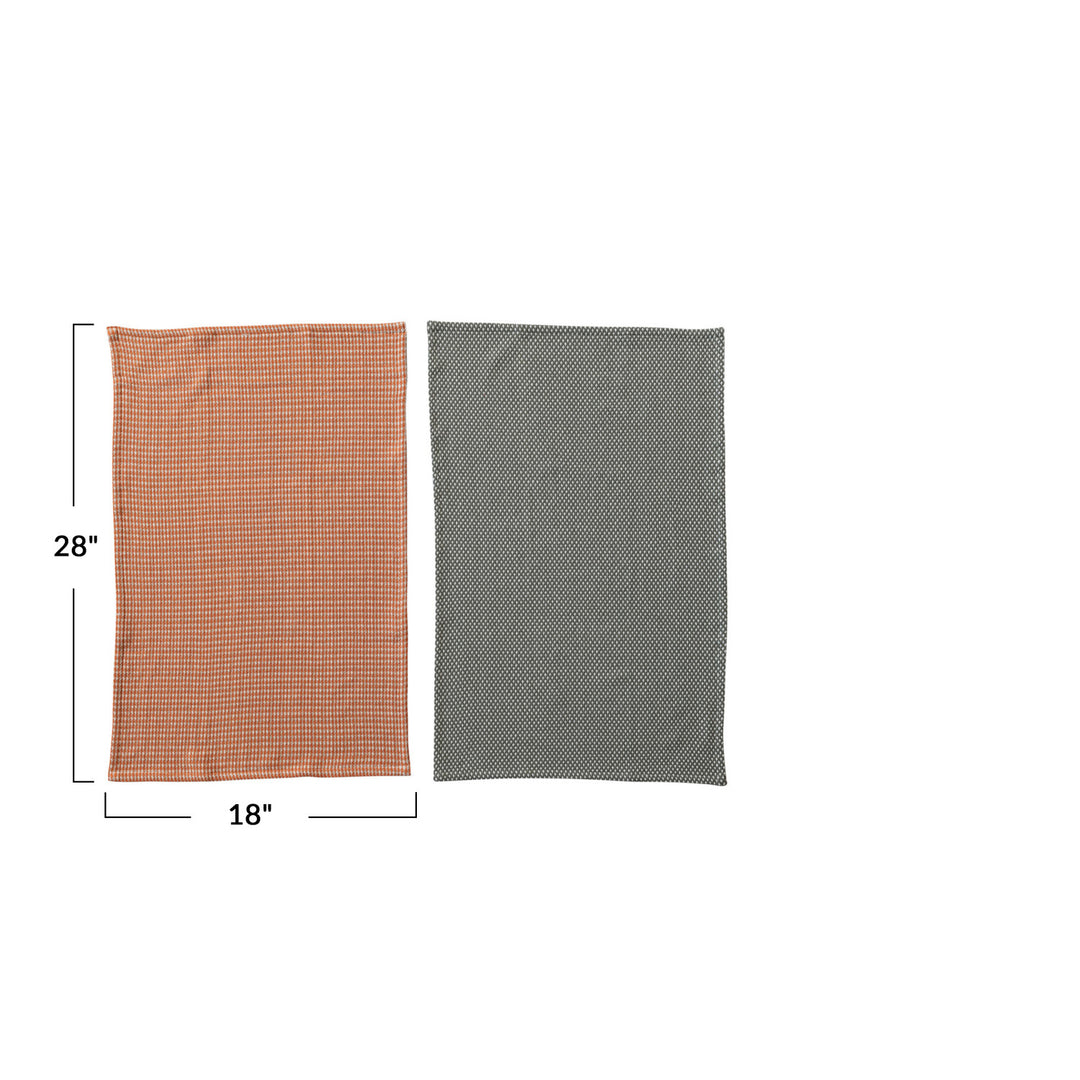 Autumn Houndstooth Dish Towel Set – Rust & Green (Set of 2)