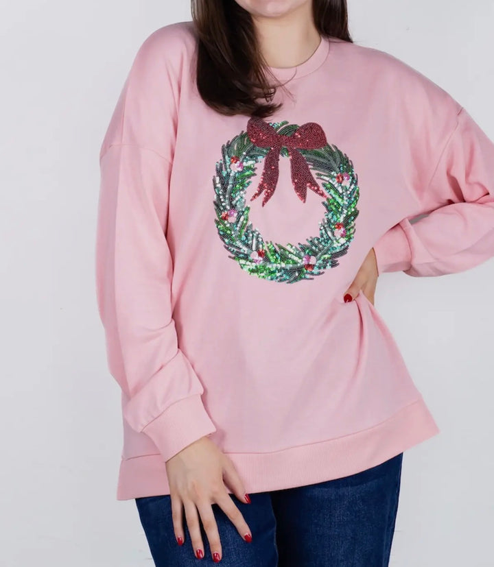 Holiday Wreath Sequin Sweatshirt